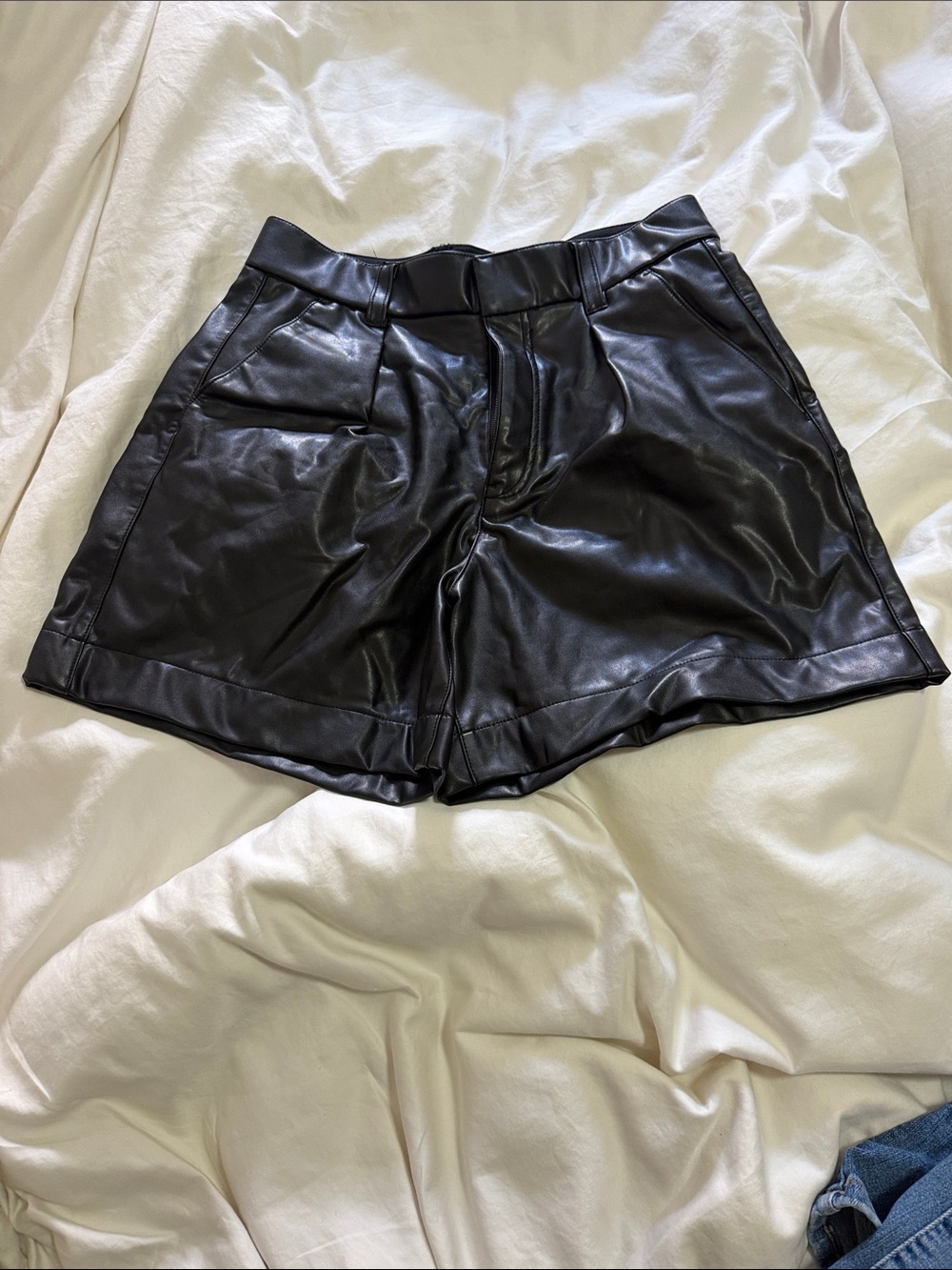 Abercrombie & Fitch Black High-Waist Faux Leather Shorts
